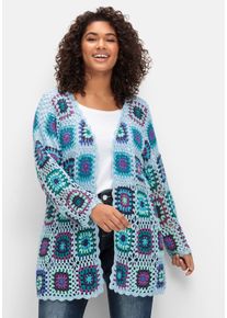 sheego by Joe Browns Große Größen Strickjacke in Häkeloptik, mit Crochet-Muster Gr. 52/54 blau von sheego für Damen