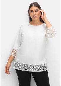 Große Größen Tunika aus Crêpe, mit 3/4-Arm und Spitzenbordüre Gr. 46 beige von sheego für Damen