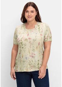 Große Größen Shirt mit Faltenpartie am Stehkragen Gr. 46 grün von sheego für Damen