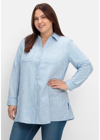 Große Größen Lange Bluse mit Krempelärmeln, in Leinenoptik Gr. 42 blau von sheego für Damen