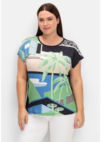 Große Größen Shirt mit Frontdruck und U-Boot-Ausschnitt Gr. 48 blau von sheego für Damen