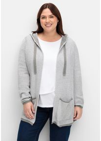 Große Größen Strickjacke in Longform, mit Taschen Gr. 56 grau von sheego für Damen