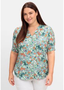 Große Größen Bluse mit V-Ausschnitt und Allover-Blumenprint Gr. 50 grün geblümt von sheego für Damen