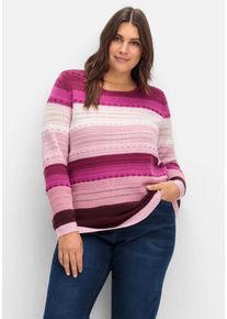 Große Größen Pullover im Colorblocking und Ajourstrickmuster Gr. 50 rosa von sheego für Damen