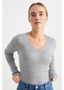 C&A Basic-Pullover mit V-Ausschnitt-gerippt