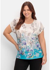 Große Größen Shirt mit Blumenprint, in bügelfreier Qualität Gr. 40 blau geblümt von sheego für Damen