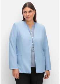 Große Größen Kragenloser Blazer mit Hakenverschluss Gr. 56 blau von sheego für Damen