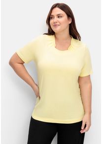 Große Größen Shirt mit Faltenpartie am Stehkragen Gr. 48 gelb von sheego für Damen