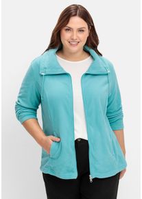 Große Größen Fleecejacke mit Umlegekragen und 2-Wege-Zipper Gr. 52 blau von sheego für Damen
