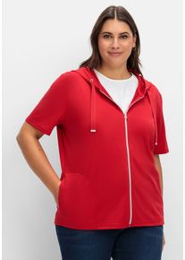 Große Größen Shirtjacke mit Kapuze und Reißverschluss Gr. 52 rot von sheego für Damen