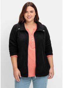 Große Größen Fleecejacke mit Umlegekragen und 2-Wege-Zipper Gr. 56 schwarz von sheego für Damen