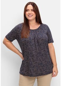 Große Größen Shirt mit Tupfen-Alloverdruck und gelegten Falten Gr. 54 blau bedruckt von sheego für Damen