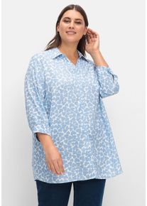 Große Größen Bluse mit Herz-Alloverprint und 3/4-Ärmeln Gr. 54 blau von sheego für Damen