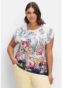 Große Größen Shirt mit Blumenprint, in bügelfreier Qualität Gr. 46 blau geblümt von sheego für Damen