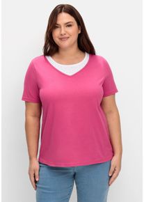 Große Größen Kurzarmshirt in Layeroptik mit Ziernieten Gr. 44 lila von sheego für Damen
