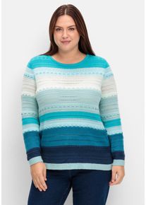 Große Größen Pullover im Colorblocking und Ajourstrickmuster Gr. 56 grün von sheego für Damen