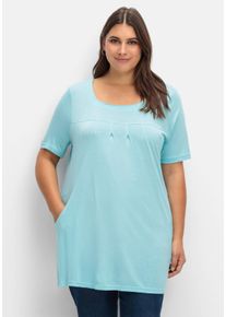 Große Größen Longshirt mit Taschen und Karreeausschnitt Gr. 48 blau von sheego für Damen
