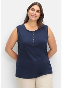 Große Größen Top mit kurzer Knopfleiste Gr. 50 blau von sheego für Damen