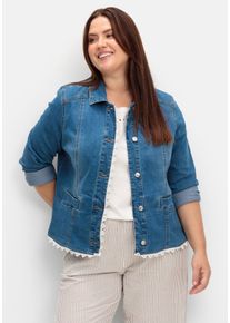 Große Größen Jeansblazer mit Spitzenborte Gr. 48 blau von sheego für Damen