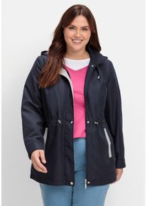 Große Größen Übergangsjacke mit Kapuze und Kontrastdetails Gr. 50 blau von sheego für Damen