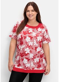 Große Größen Shirt in leichter A-Linie, mit Blumendruck und Streifen Gr. 42 rot geblümt von sheego für Damen