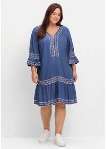 Große Größen Kurzes Tunikakleid mit Zierband-Details Gr. 50 blau von sheego für Damen