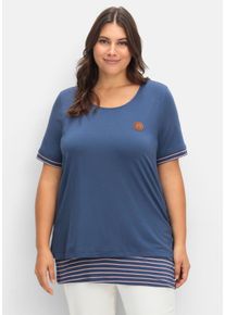 Große Größen Longshirt in 2-in-1-Optik, mit Rundhalsausschnitt Gr. 54 blau von sheego für Damen