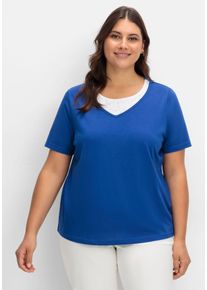 Große Größen Kurzarmshirt in Layeroptik mit Ziernieten Gr. 56 blau von sheego für Damen