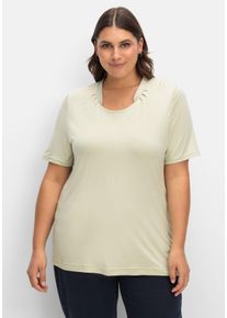 Große Größen Shirt mit Faltenpartie am Stehkragen Gr. 44 grün von sheego für Damen