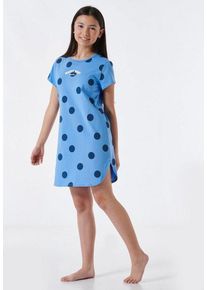 Schiesser Nachthemd "Nightwear" mit Punkten und weißem Schriftzug, blau