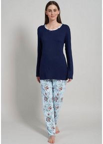 Götzburg GÖTZBURG Pyjama (2 tlg) mit floralem Print undkleiner Schleife als Hingucker, blau