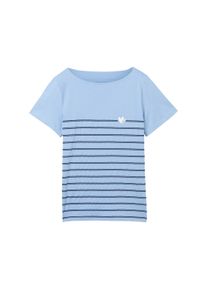Tom Tailor Damen Gestreiftes T-Shirt mit U-Boot-Ausschnitt, blau, Streifenmuster, Gr. XL