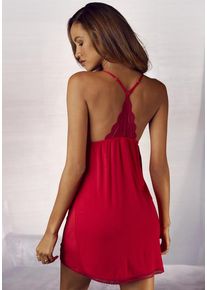 Lascana Negligé feuerrot Gr. 32/34 für Damen. V-Ausschnitt und Spitze. Figurumspielend