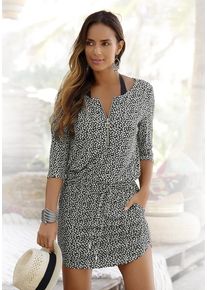s.Oliver Sommerkleid mehrfarbig Gr. 34 für Damen. Rundhals und Allover-Druck. Figurumspielend