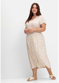 Große Größen Jerseykleid in A-Linie, mit Blütenprint Gr. 44 beige gemustert von sheego für Damen