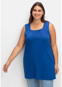 Große Größen Top in A-Linie, mit Karree-Ausschnitt und Taschen Gr. 40 blau von sheego für Damen