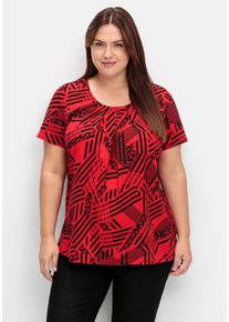 Große Größen Longshirt in A-Linie, mit grafischem Muster Gr. 42 rot von sheego für Damen
