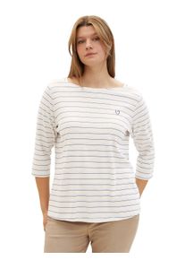 Tom Tailor Große Größen Ringelshirt mit U-Boot-Ausschnitt und 3/4-Arm Gr. 46 beige für Damen