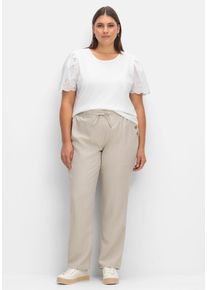 Große Größen Hose in Leinenoptik mit Dehnbund und Zierknöpfen Gr. 44 beige von sheego für Damen