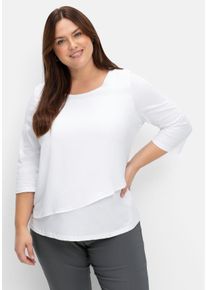 Große Größen 3/4-Arm-Shirt in Layeroptik, im Materialmix Gr. 44 weiß von sheego für Damen