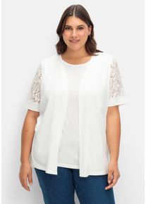 Große Größen Set aus Spitzenshirt und Weste Gr. 56 beige von sheego für Damen