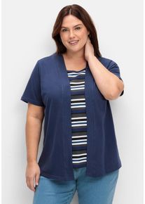 Große Größen Shirt in 2-in-Optik, mit gestreiftem Einsatz Gr. 46 blau von sheego für Damen