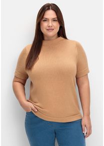 Große Größen Pullover mit Halbarm und Stehkragen Gr. 42 braun von sheego für Damen