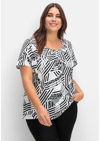 Große Größen Longshirt in A-Linie, mit grafischem Muster Gr. 48 weiß von sheego für Damen