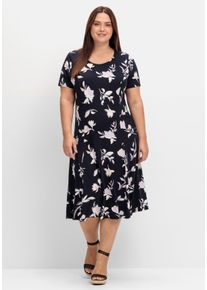 Große Größen Jerseykleid mit Blütenprint Gr. 52 blau von sheego für Damen