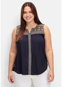Große Größen Top im Ethno-Stil, mit breiter Spitzenpasse Gr. 52 blau von sheego für Damen