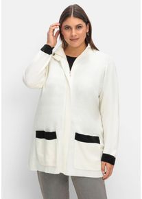 Große Größen Strickjacke mit verdecktem Zipper und Kontrastdetails Gr. 40 beige von sheego für Damen