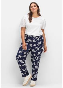 Große Größen Weite Hose mit Rundum-Dehnbund und Blütendruck Gr. 50 blau geblümt von sheego für Damen