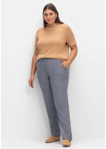 Große Größen Hose in Leinenoptik mit Dehnbund und Zierknöpfen Gr. 56 blau von sheego für Damen