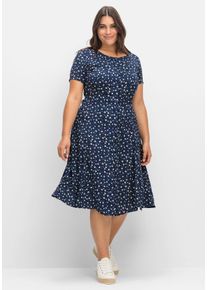 Große Größen Kleid aus Crêpe, mit Bindeband im Rücken Gr. 50 blau geblümt von sheego für Damen